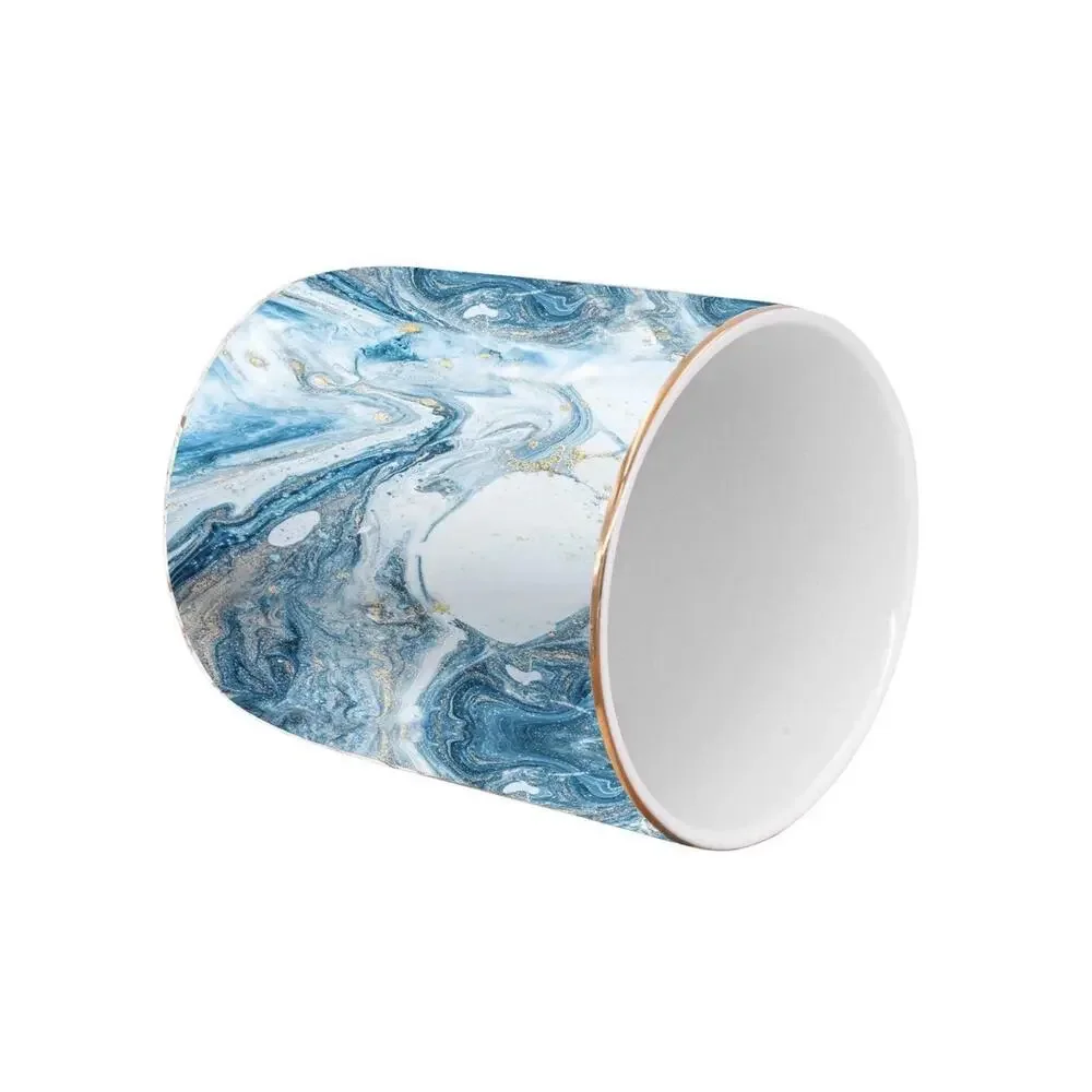 WAVEYU Marble Ceramic Desk Organizer Pen Holder Blue Gold